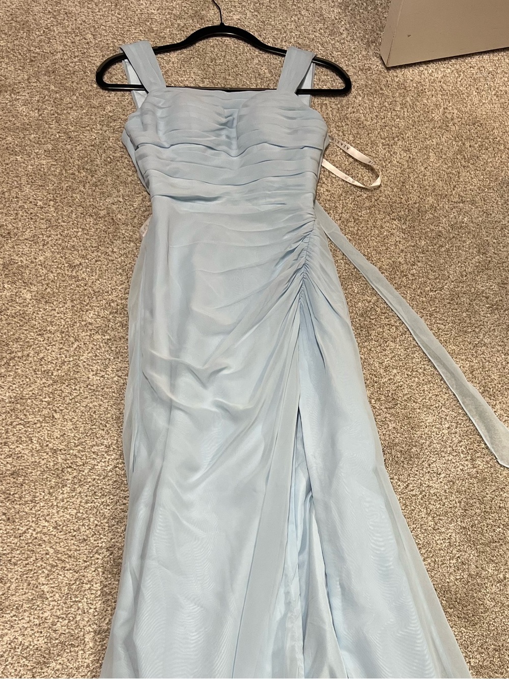 Azazie Light Blue Ruched Strap Maxi Dress
